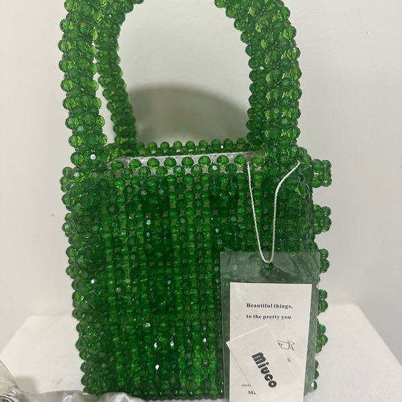 Handcrafted Emerald Pearl Beaded Mini Bag - Picture 6 of 8